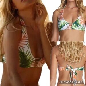 Raisins NWT Palm Bralette Halter Bikini Swim Top Hawaii‎ Tropical Print Size M